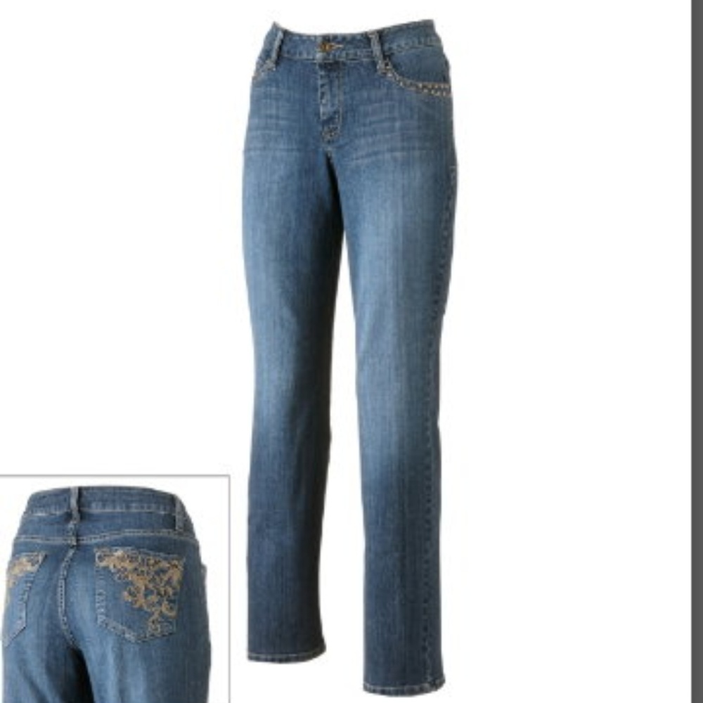 NWT Sonoma back pockets embellished straight jeans